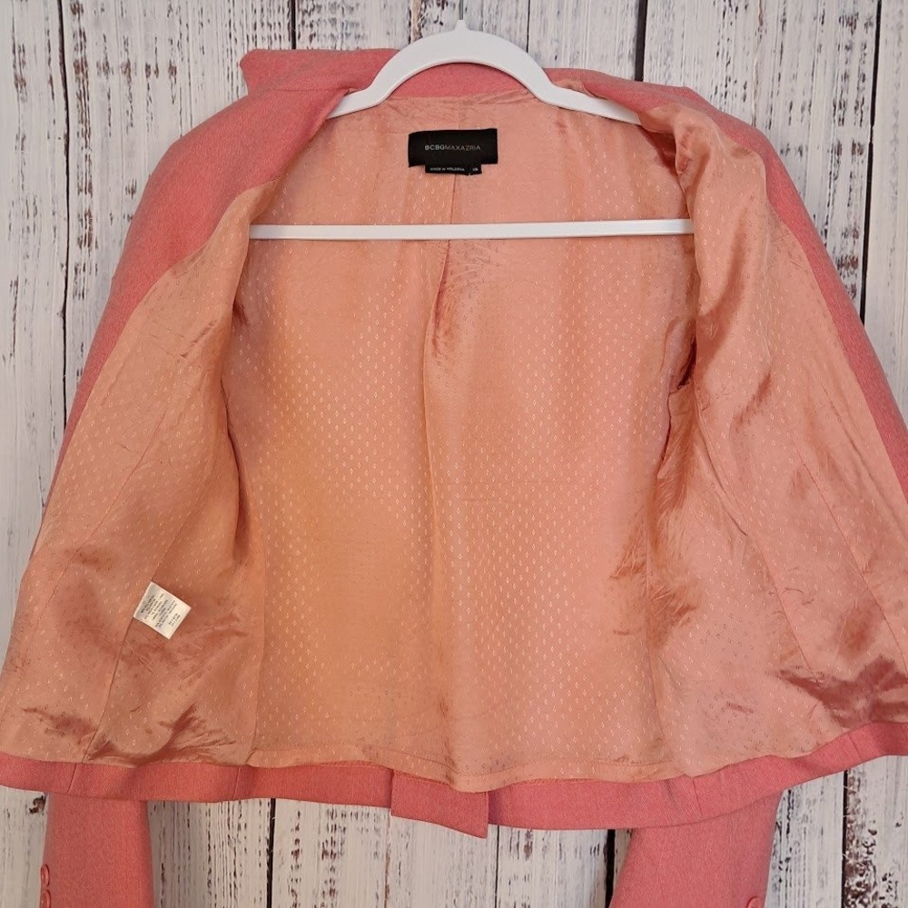BCBGMAXAZRIA Coral Pink Herringbone Wool Blend Tailored Blazer Jacket XS - Picture 6 of 9
